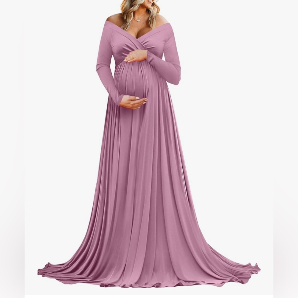 Chic Mauve Long Sleeve Maternity Dress